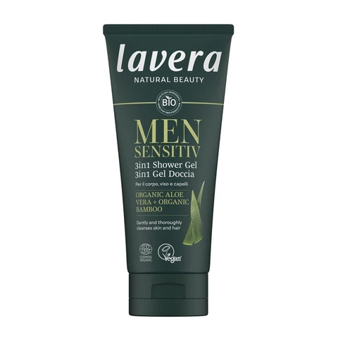 Lavera men sensitive férfi tusfürdő, arctisztító és sampon bio guaranával - Parabén és SLS mentes