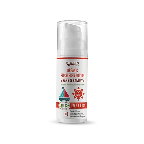 Wooden Spoon fizikai fényvédős baba és gyerek naptej - 50 faktoros